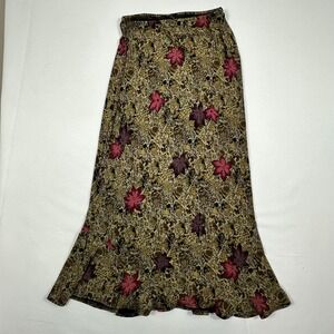 VTG‎ Maxi Skirt Snakeskin Floral Print Tan Pink Size M Boho Whimsigoth Dark Y2K